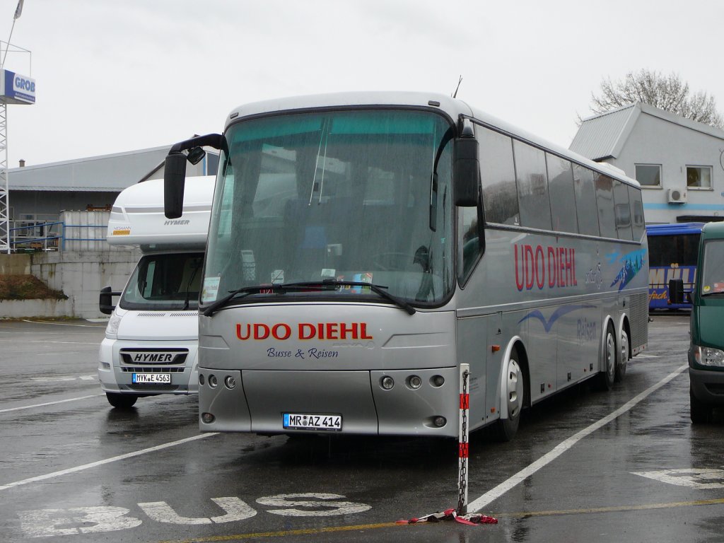 Reisebus der Firma  Udo DIEHL  steht auf dem Parkplatz des Technikmuseums in Sinsheim, Mrz 2010