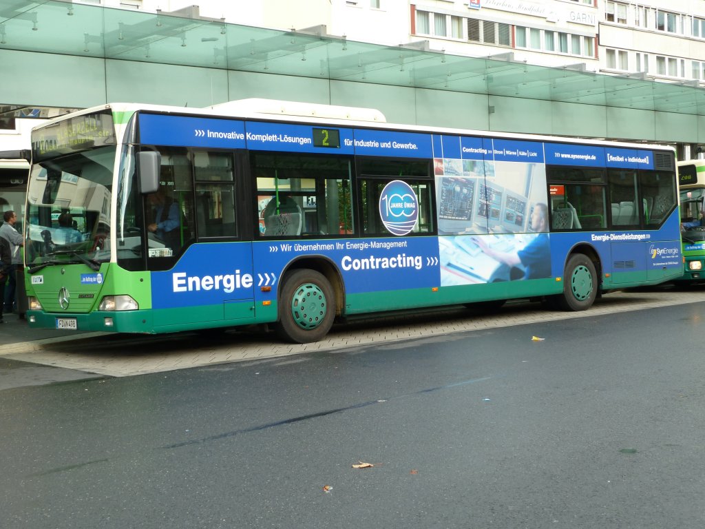 Stadtbus der WAG - als Werbetrger in eigener Sache: 100 Jahre Energieversorger WAG - unterwegs in Fulda im September 2012