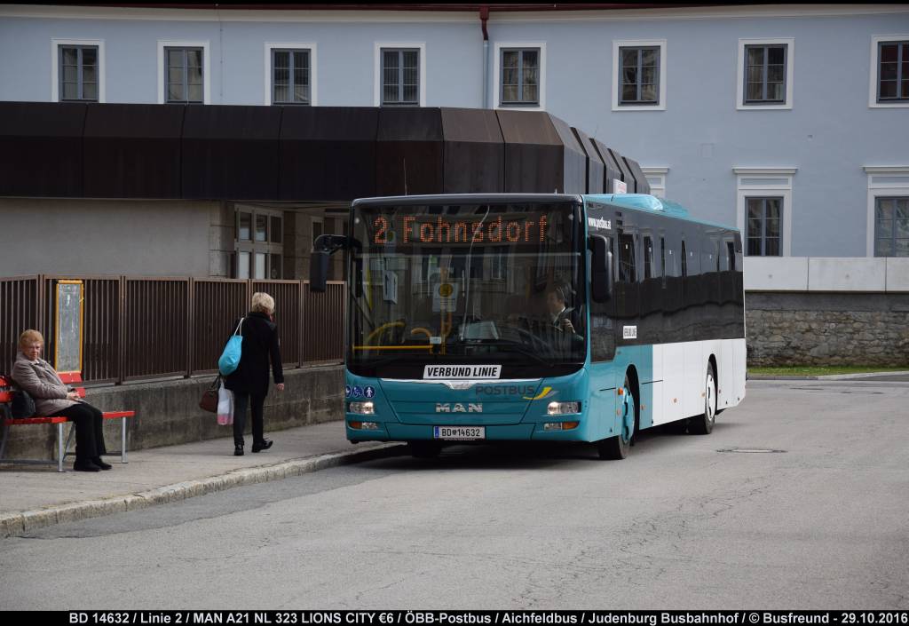 Ein MAN A21 NL 323 LIONS CITY T3 6 unterwegs fr den Aichfeldbus beim Busbahnhof Judenburg.