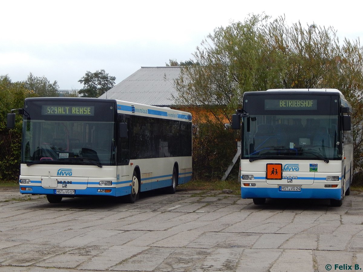 MAN Niederflurbus 2. Generation und MAN SÜ 283 der MVVG in Neubrandenburg.
