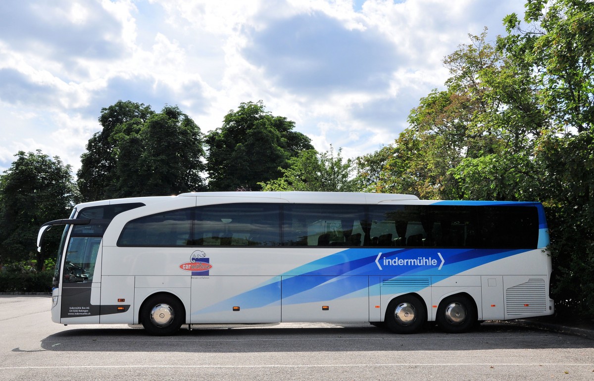 MERCEDES BENZ TRAVEGO von der INDERMHLE Bus AG / Schweiz am 30.6.2013 in Krems an der Donau.