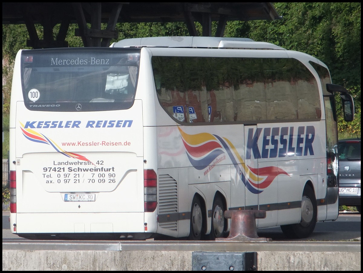 Mercedes Travego von Kessler aus Deutschland im Stadthafen Sassnitz.