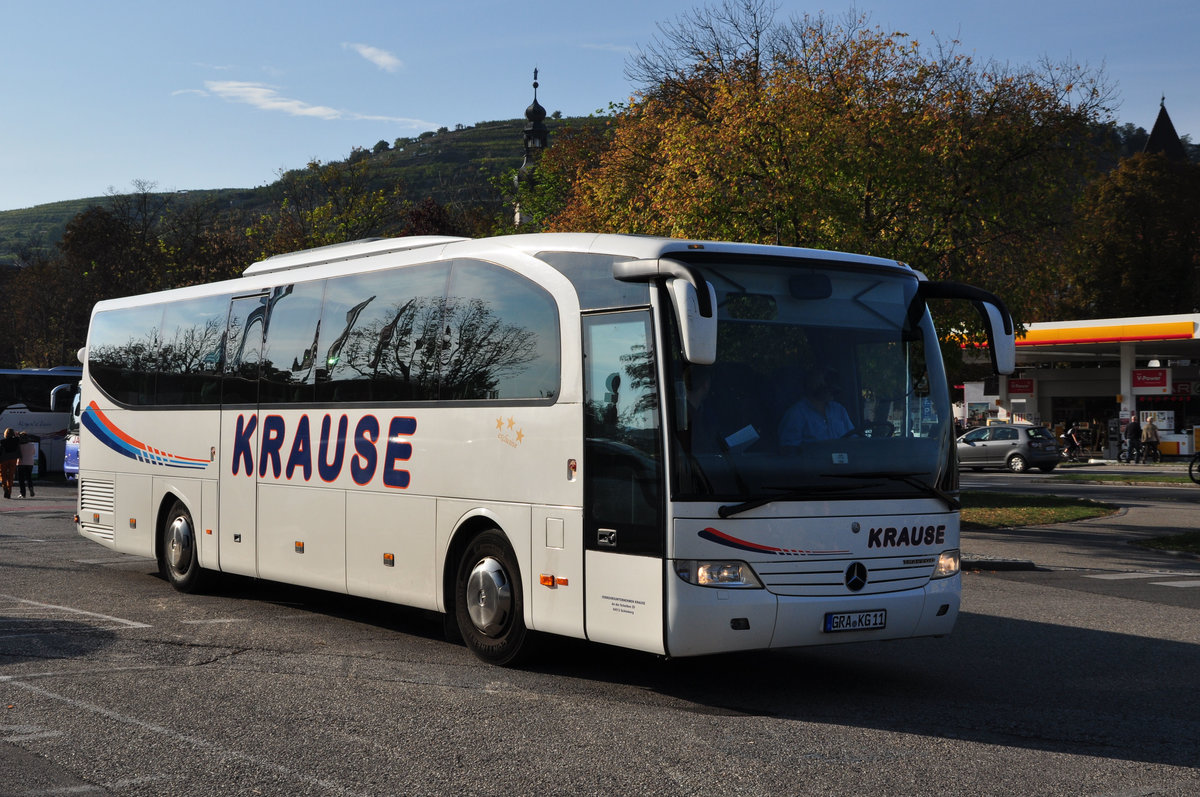 Mercedes Travego von Krause Reisen aus der BRD in Krems gesehen.