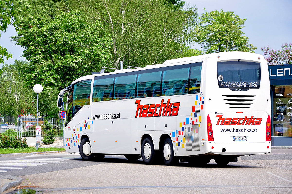 Scania Irizar von Autobus Haschka aus Niedersterreich in Krems gesehen.