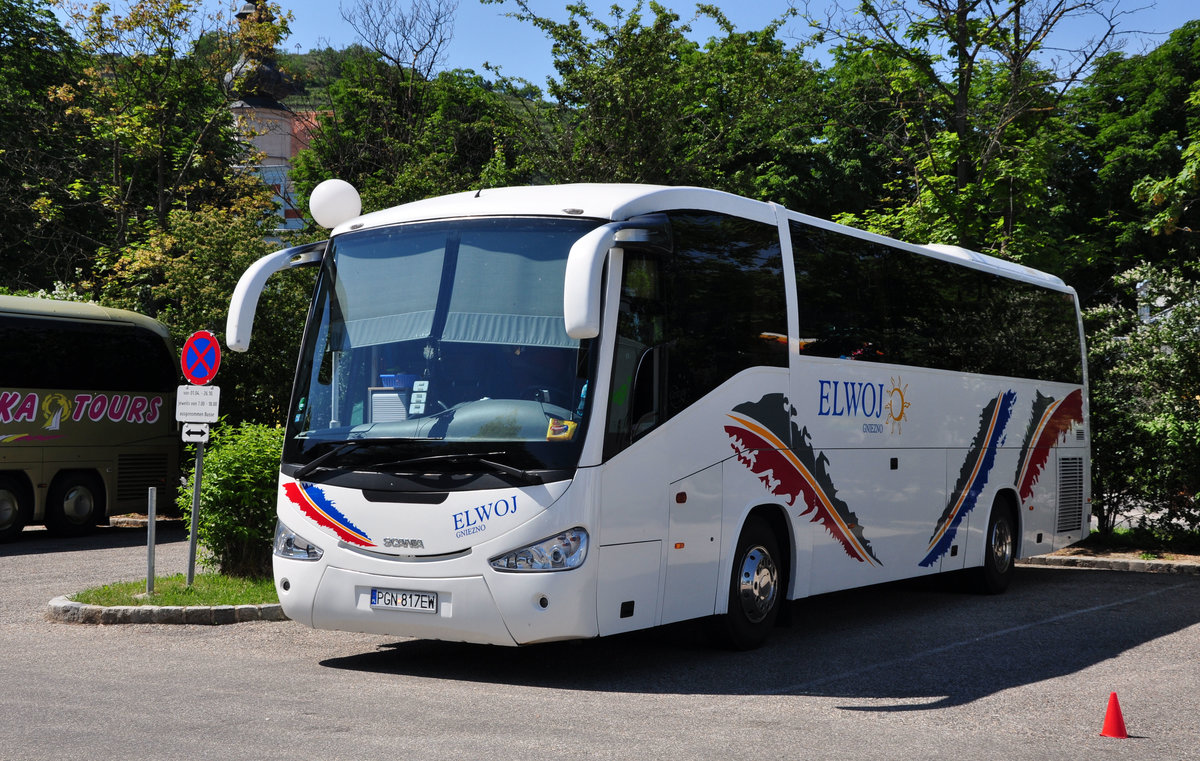 Scania Irizar von Elwoj aus Polen in Krems gesehen.