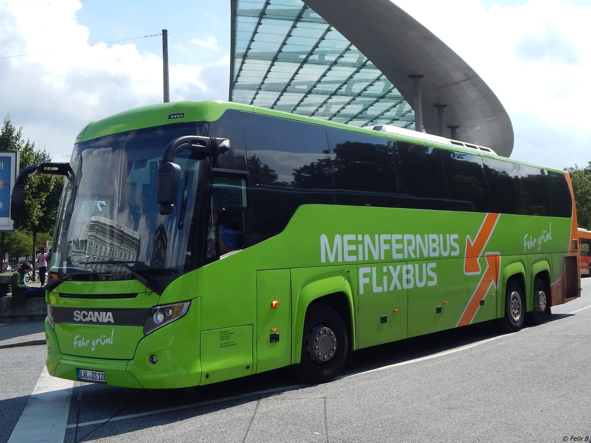 Scania Touring von FlixBus/TRS Gruppenreisen aus Deutschland in Hamburg.