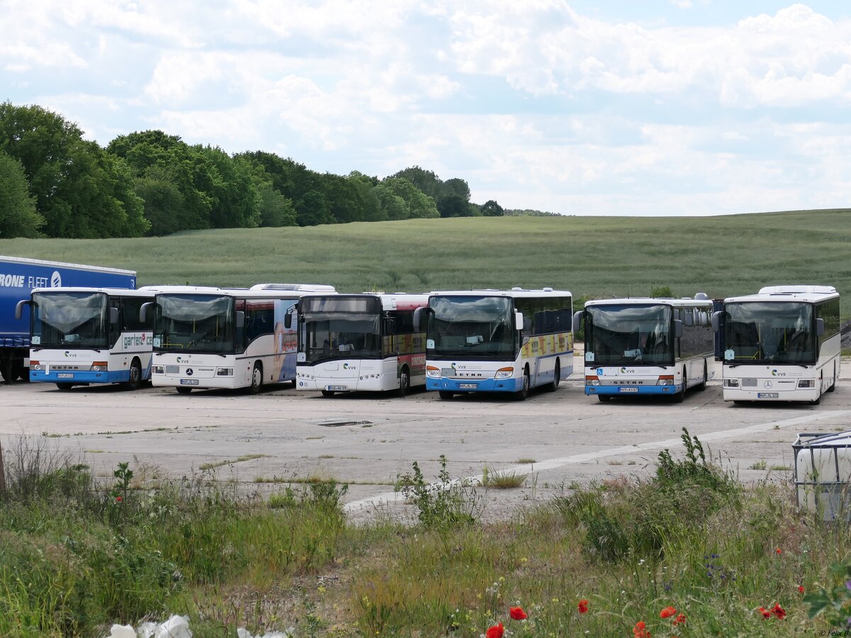 Setra 315 UL und Mercedes Integro und Solaris Urbino 12 und Setra 412 UL und Setra 315 NF der VVR in Bad Sülze.