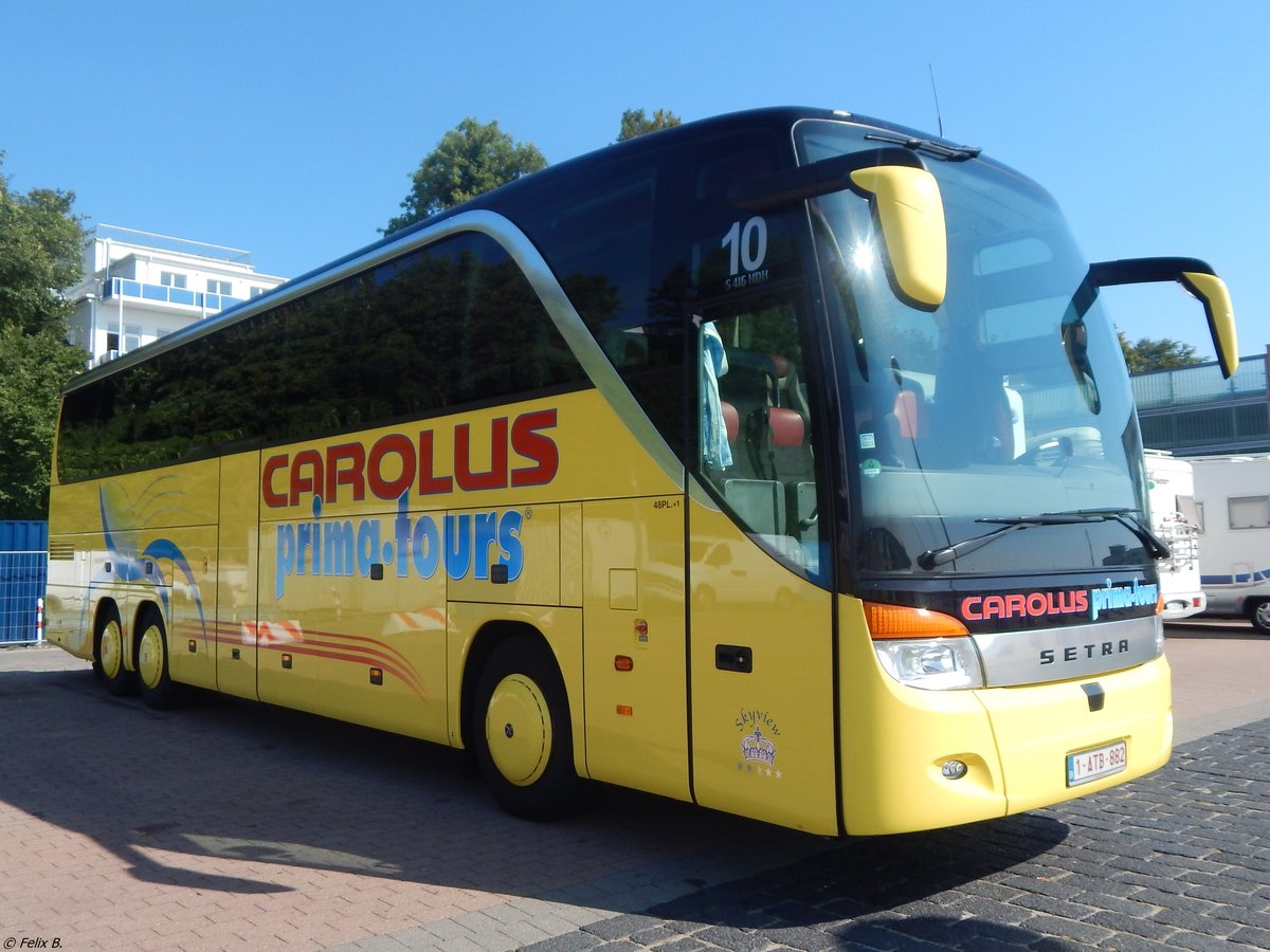 Setra 416 HDH von Carolus Prima-Tours aus Belgien im Stadthafen Sassnitz. 