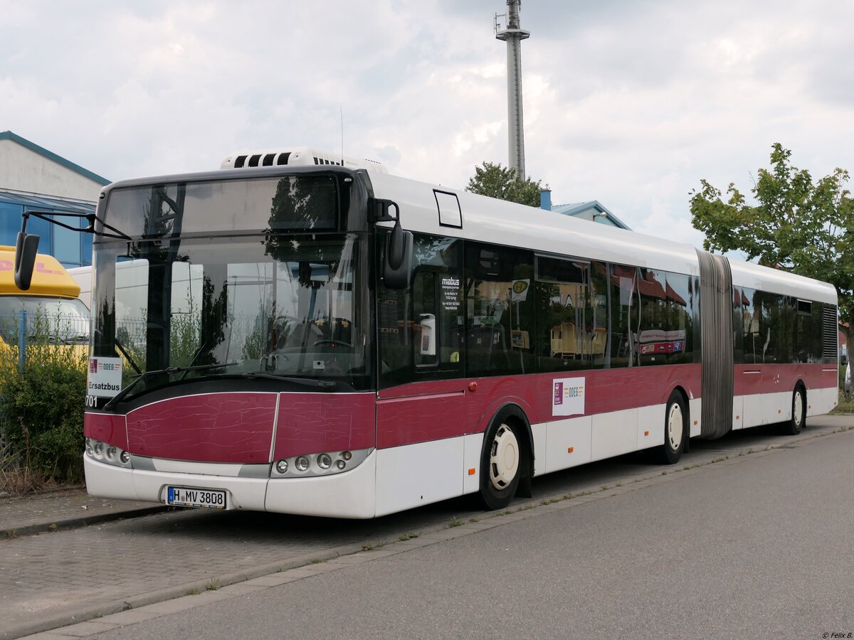 Solaris Urbino 18 von Miabus aus Deutschland (ex Braunschweiger Verkehrs-GmbH; BS-XY 701, später BS-HT 70) im Gewerbegebiet Sassnitz.