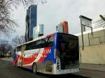 Scania OmniExpress/359413/scania-reisebus-des-tschechischen-fuballteams-im Scania Reisebus des tschechischen Fuballteams im Dez.2013 in Wien Wagramerstr. gesehen.