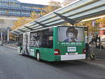 Heckansicht mit schner Werbung eines MAN Lion's City der Firma Aloys BARON GmbH aus 66351 Grorsseln vor dem Hauptbahnhof von Saarbrcken am 19.