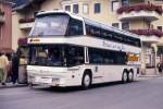 Neoplan Doppelstock Bus des Reiseunternehmens Eurostar.
Hier aufgenommen am 3.10.1992 in Fgen / Zillertal / sterreich.