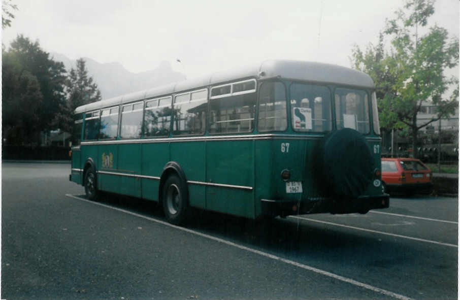 (014'709) - BVB Basel - Nr. 67/BS 1967 - FBW/FHS am 20. August 1996 in Thun, Seestrasse