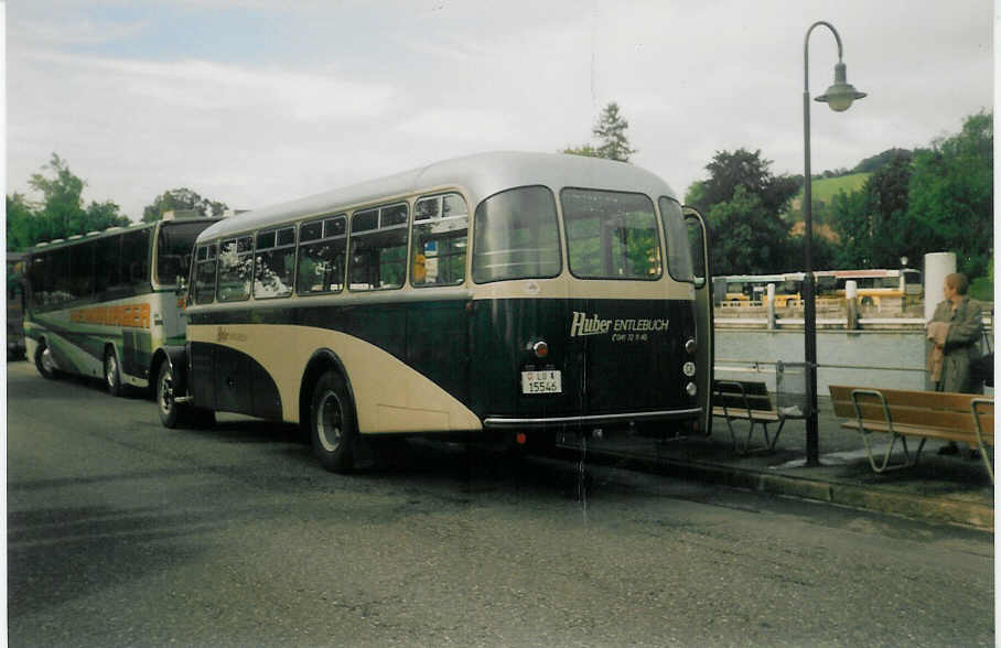 (018'810) - Huber, Entlebuch - Nr. 4/LU 15'546 - Saurer/Krapf (ex Lonza, Visp Nr. 33) am 30. August 1997 bei der Schifflndte Thun