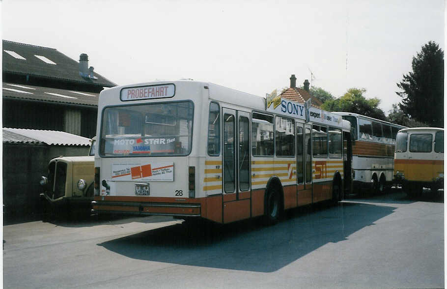 (025'617) - STI Thun - Nr. 28/BE 419'028 - Volvo/R&J (ex SAT Thun Nr. 28) am 20. August 1998 in Thun, Garage