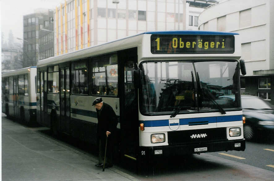 (028'529) - ZVB Zug - Nr. 91/ZG 54'611 - NAW/Hess (ex Nr. 1) am 31. Dezember 1998 in Zug, Bundesplatz