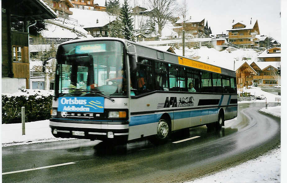 (044'312) - AFA Adelboden - Nr. 14/BE 43'089 - Setra (ex AAGI Interlaken Nr. 33) am 30. Dezember 2000 in Adelboden, Mineralquelle