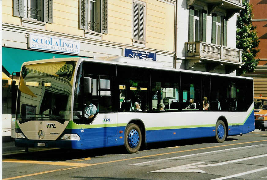 (054'702) - TPL Lugano - Nr. 15/TI 309'580 - Mercedes am 22. Juli 2002 in Lugano, Centro