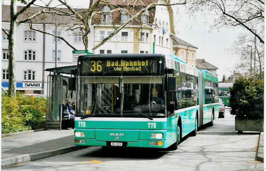 (059'923) - BVB Basel - Nr. 778/BS 3278 - MAN am 19. April 2003 in Basel, Kannenfeldplatz