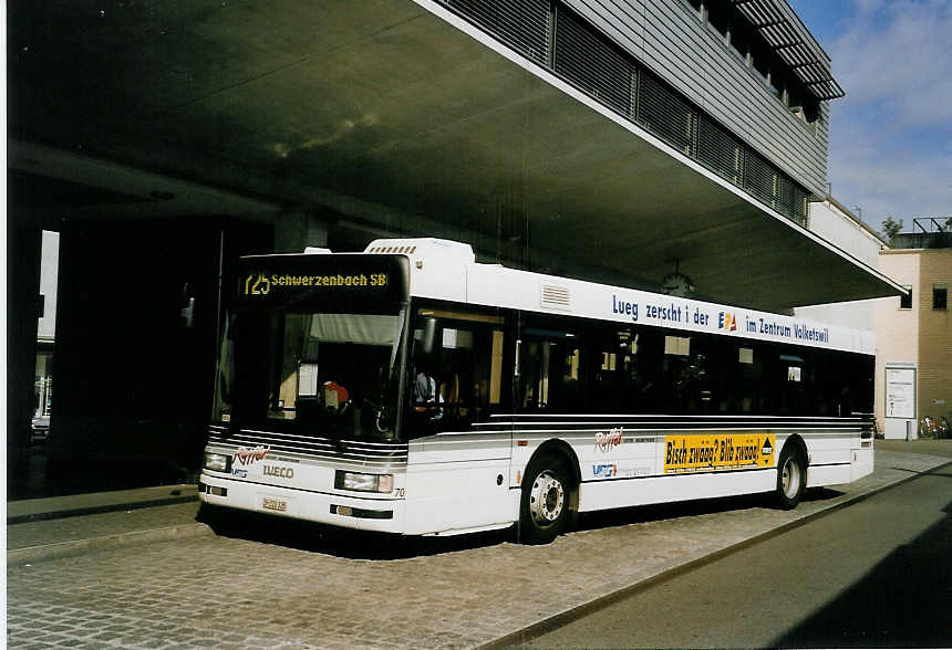 (060'717) - Ryffel, Uster - Nr. 70/ZH 220'325 - Iveco am 21. Juni 2003 beim Bahnhof Uster