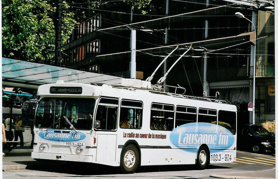 (062'618) - TL Lausanne - Nr. 732 - FBW/Hess Trolleybus am 4. August 2003 in Lausanne, Chauderon