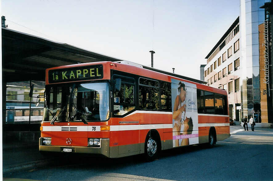 (063'212) - BOGG Wangen b.O. - Nr. 78/SO 21'838 - Mercedes/Hess (ex SOO Olten Nr. 78) am 3. September 2003 beim Bahnhof Olten