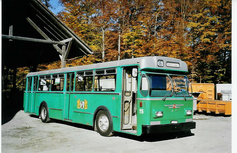 (081'402) - BVB Basel (RWB) - Nr. 75/BE 399'675 - FBW/FHS am 29. Oktober 2005 in Oberburg, Ziegelgut