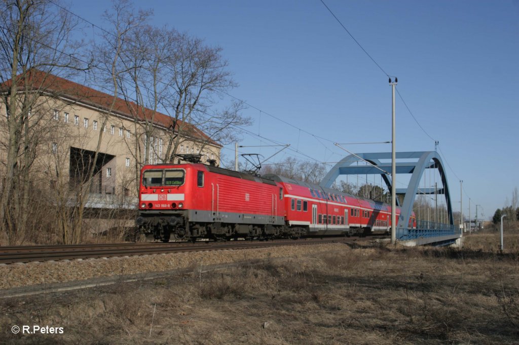 143 868-8 verlsst Eisenhttenstadt mit RB11 Cottbus. 07.03.11