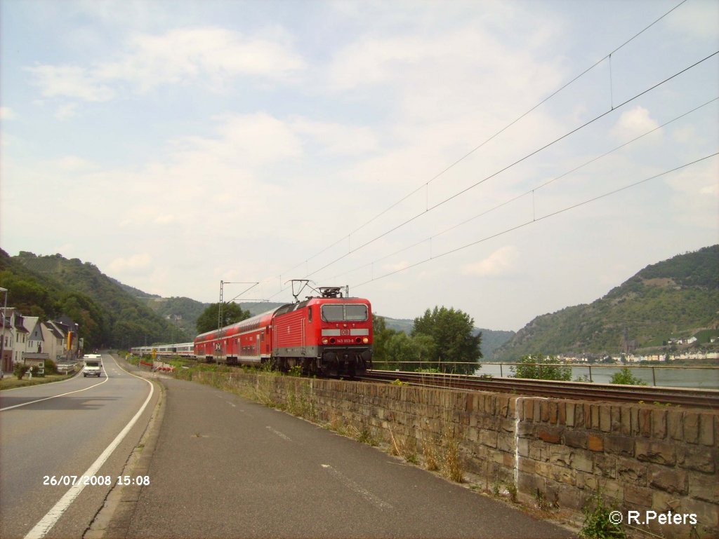 143 953-8 zieht bei Rheindiebach eine RB Mainz HBF. 26.07.08
