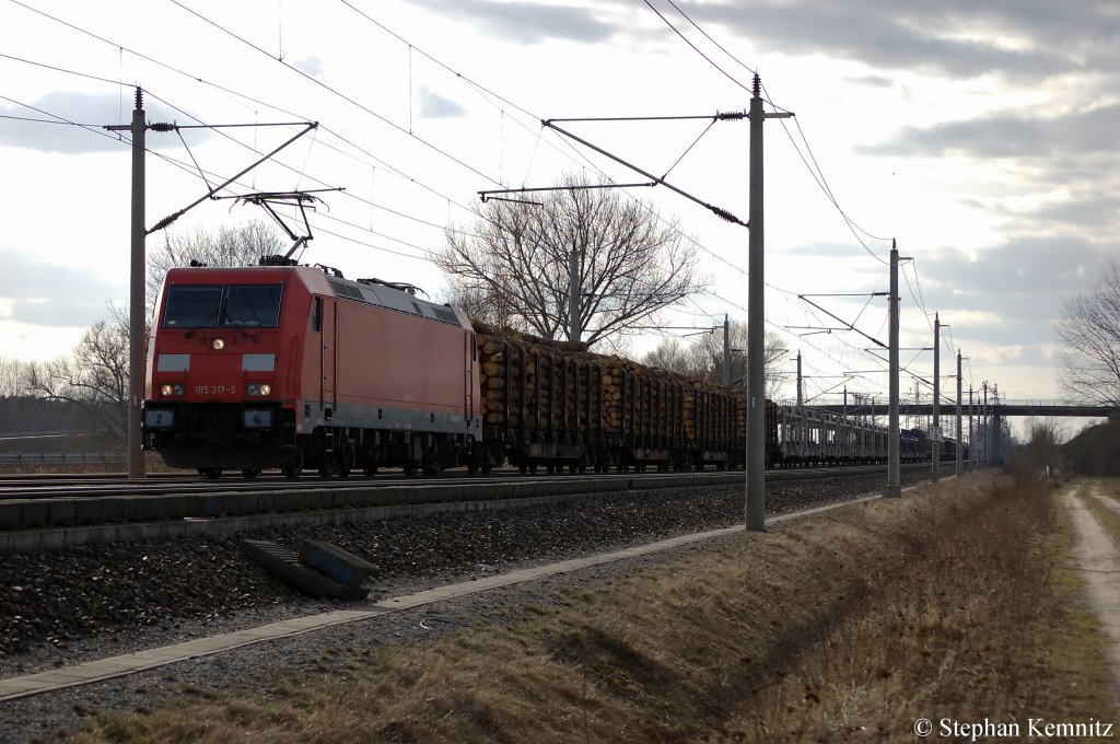 185 317-5 mit gemischten G�terzug zwischen Gro�wudicke und Rathenow in Richtung Rathenow unterwegs. 24.03.2011