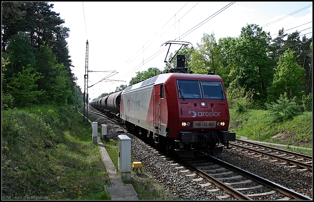 arcelor 145-CL 002 / 145 082 mit Druckkesselwagen Richtung FFO (gesehen Gr�nheide Fangschleuse 25.05.2010)