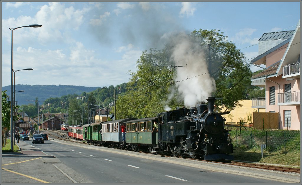 Die B-C B.F.D N 3 kurz nach der Abfahrt in Blonay auf dem Weg nach Chamby. 19.05.2012