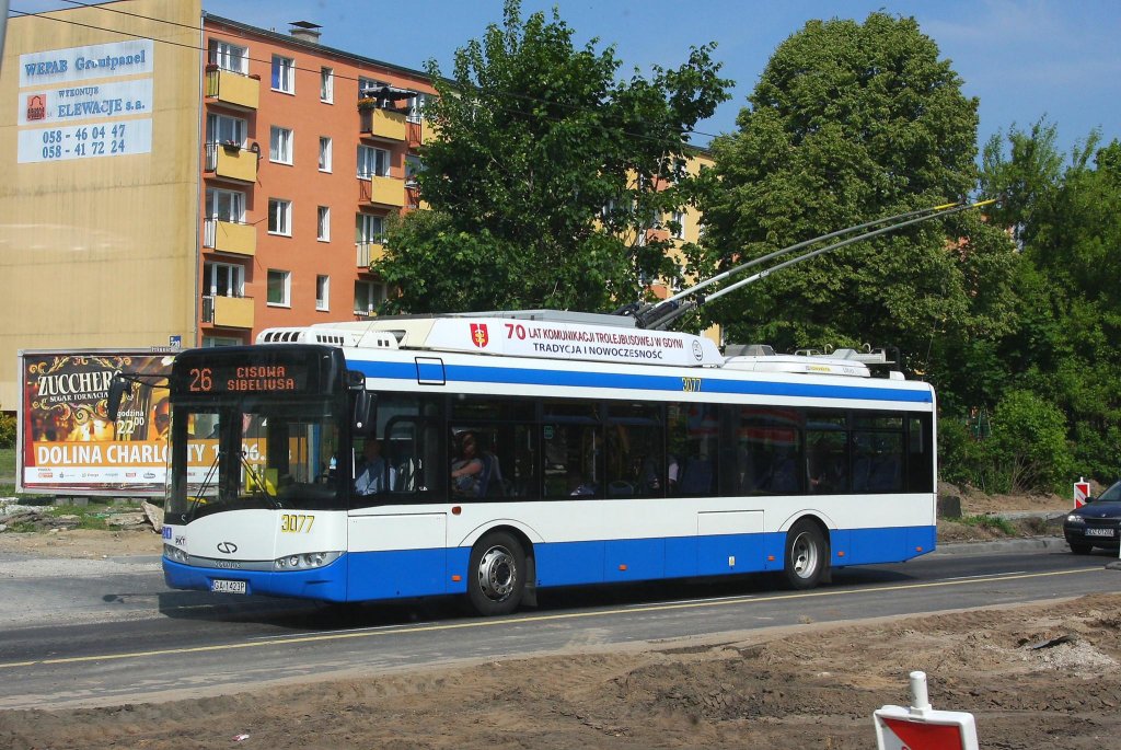 Dieser moderne Solaris O-Bus war am 3.6.2013 im polnischen Danzig 
auf der Linie 26 im Einsatz.