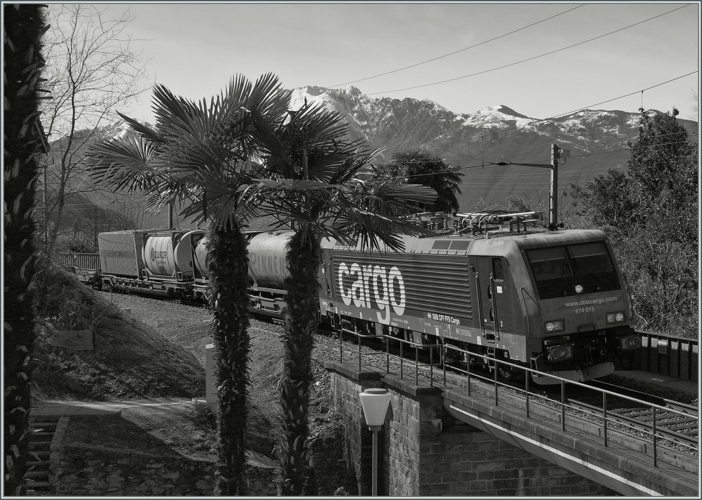 Eine S/W Version der SBB Re 474 015 bei Magadino. 
21.03.2013