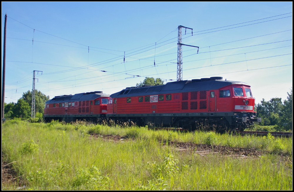 MEG 318 und MEG 315 solo am 05.06.2013 in der Berliner Wuhlheide (NVR-Nummer 92 80 1232 690-8 D-MEG, ex DR 232 690)