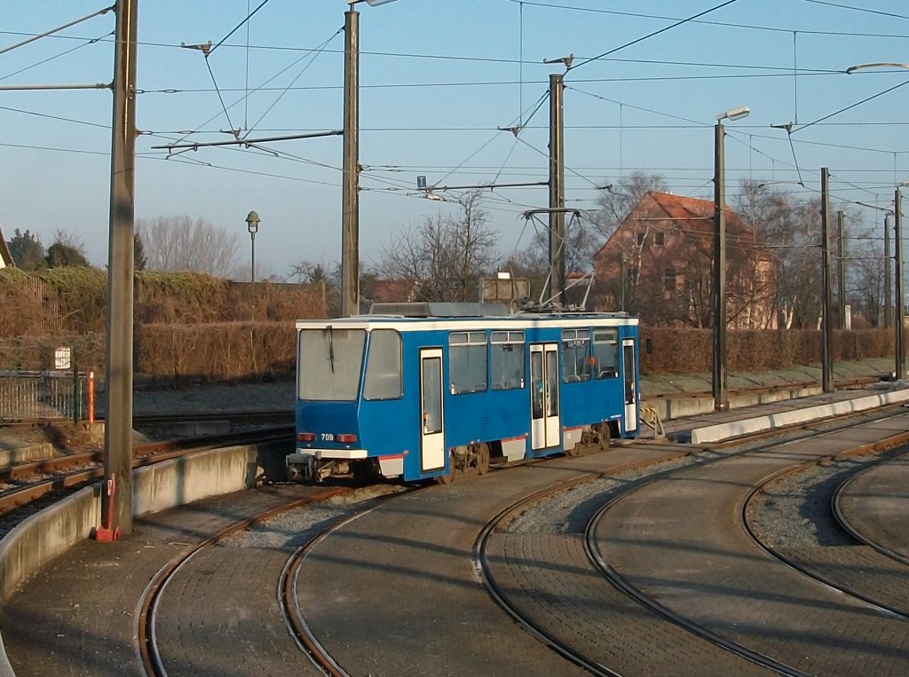 Stra�enbahn Tw 709 am 29.Januar 2011 im Stra�enbahndepot Hamburger Stra�e in Rostock.