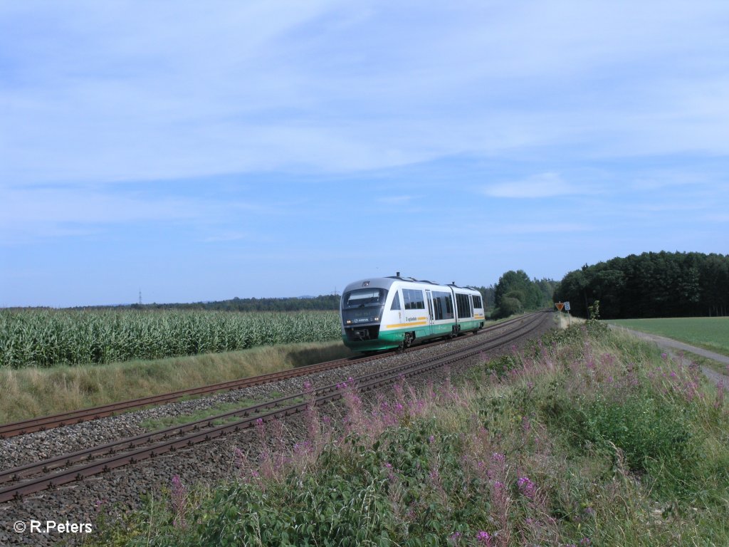 VT12 zieht bei Oberteich als VBG86560 nach Hof. 16.08.09
