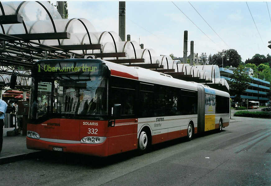 (088'215) - SW Winterthur - Nr. 332/ZH 719'332 - Solaris am 28. Juli 2006 beim Hauptbahnhof Winterthur