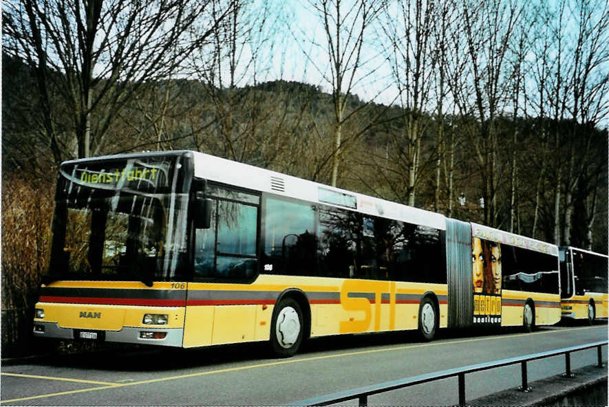 (092'406) - STI Thun - Nr. 106/BE 577'106 - MAN am 2. Mrz 2007 bei der Schifflndte Thun