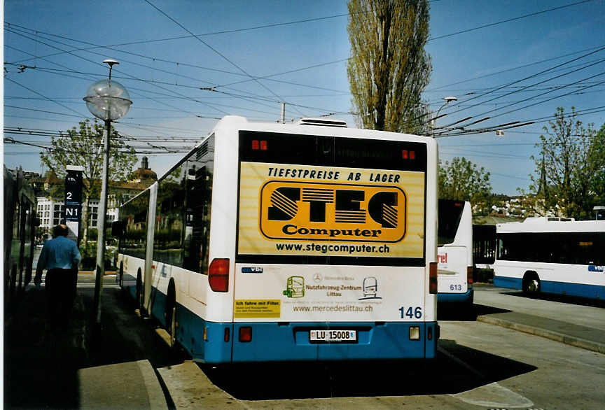 (093'918) - VBL Luzern - Nr. 146/LU 15'008 - Mercedes (ex Heggli, Kriens Nr. 708) am 13. April 2007 beim Bahnhof Luzern