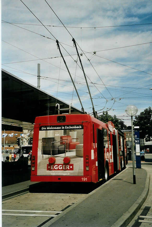 (096'724) - VBL Luzern - Nr. 191 - NAW/Hess Gelenktrolleybus am 23. Juli 2007 beim Bahnhof Luzern