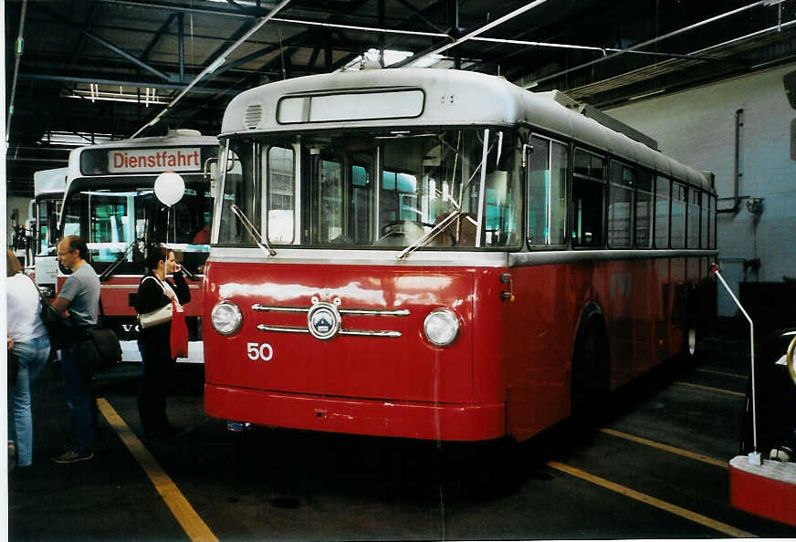 (098'603) - WV Winterthur - Nr. 50 - Saurer/Saurer Trolleybus am 15. September 2007 in Winterthur, Depot Grzefeld