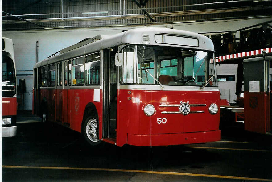 (098'610) - WV Winterthur - Nr. 50 - Saurer/Saurer Trolleybus am 15. September 2007 in Winterthur, Depot Grzefeld