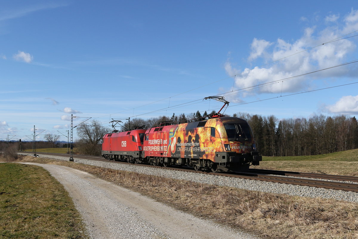 1016 048 & 1016 049 auf dem Weg nach Salzburg. Aufgenommen am 21. Februar 2020 bei Grabenst�tt im Chiemgau.