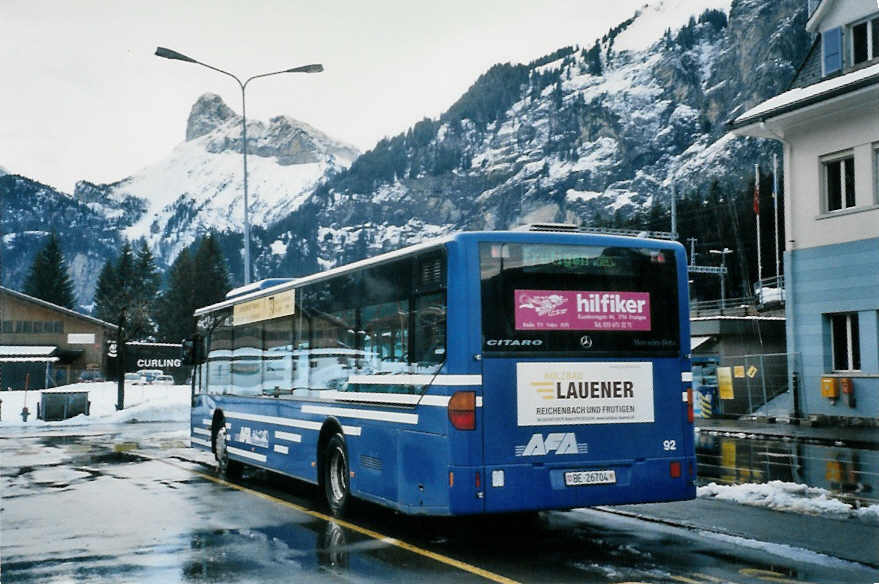 (101'718) - AFA Adelboden - Nr. 92/BE 26'704 - Mercedes (ex Nr. 4) am 9. Dezember 2007 beim Bahnhof Kandersteg