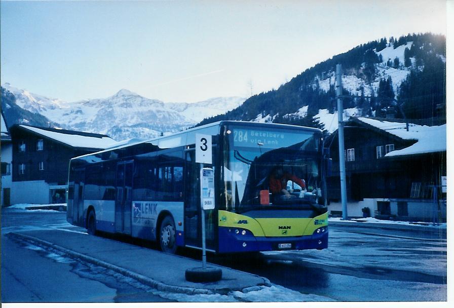 (103'703) - AFA Adelboden - Nr. 54/BE 611'056 - Neoplan (ex VBZ Zrich Nr. 243) am 21. Januar 2008 beim Bahnhof Lenk