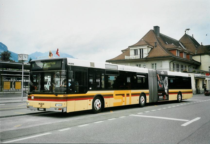 (107'836) - STI Thun - Nr. 90/BE 572'090 - MAN am 15. Juni 2008 beim Bahnhof Spiez