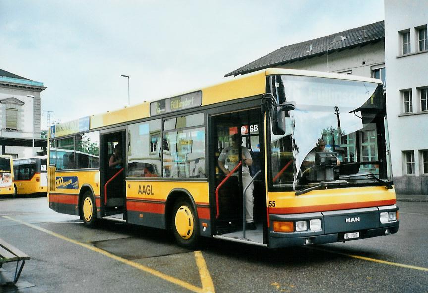 (108'811) - AAGL Liestal - Nr. 55/BL 7007 - MAN/Lauber am 7. Juli 2008 beim Bahnhof Liestal