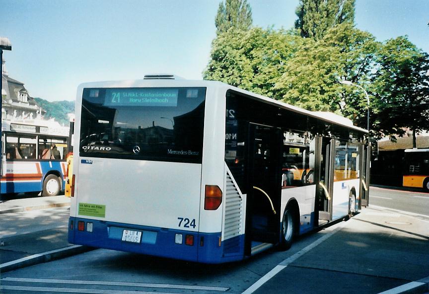 (109'224) - VBL Luzern - Nr. 724/LU 15'645 - Mercedes (ex Heggli, Kriens Nr. 724) am 16. Juli 2008 beim Bahnhof Luzern