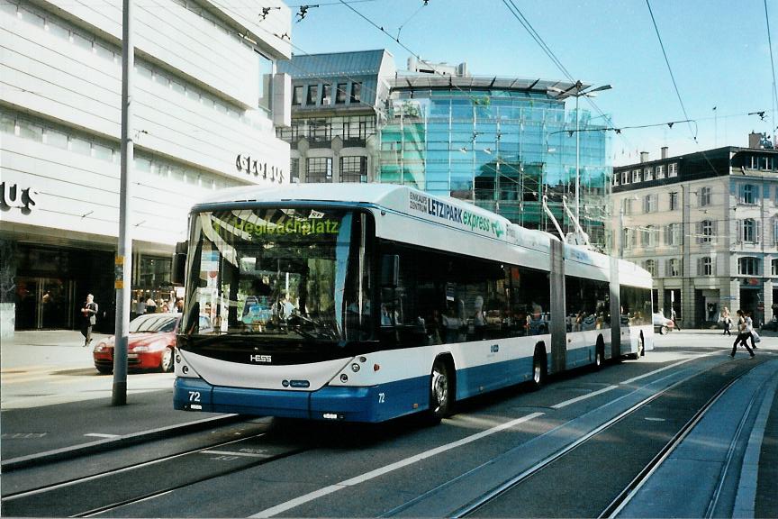 (109'420) - VBZ Zrich - Nr. 72 - Hess/Hess Doppelgelenktrolleybus am 16. Juli 2008 in Zrich, Lwenplatz